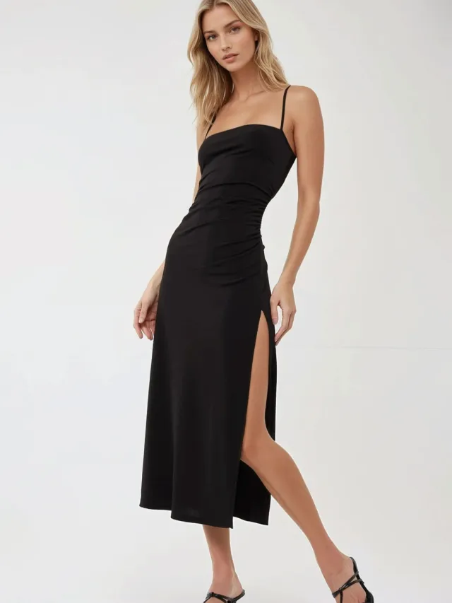 Hiccup Bodycon Maxi-jurk met Zijsplit Zwart
