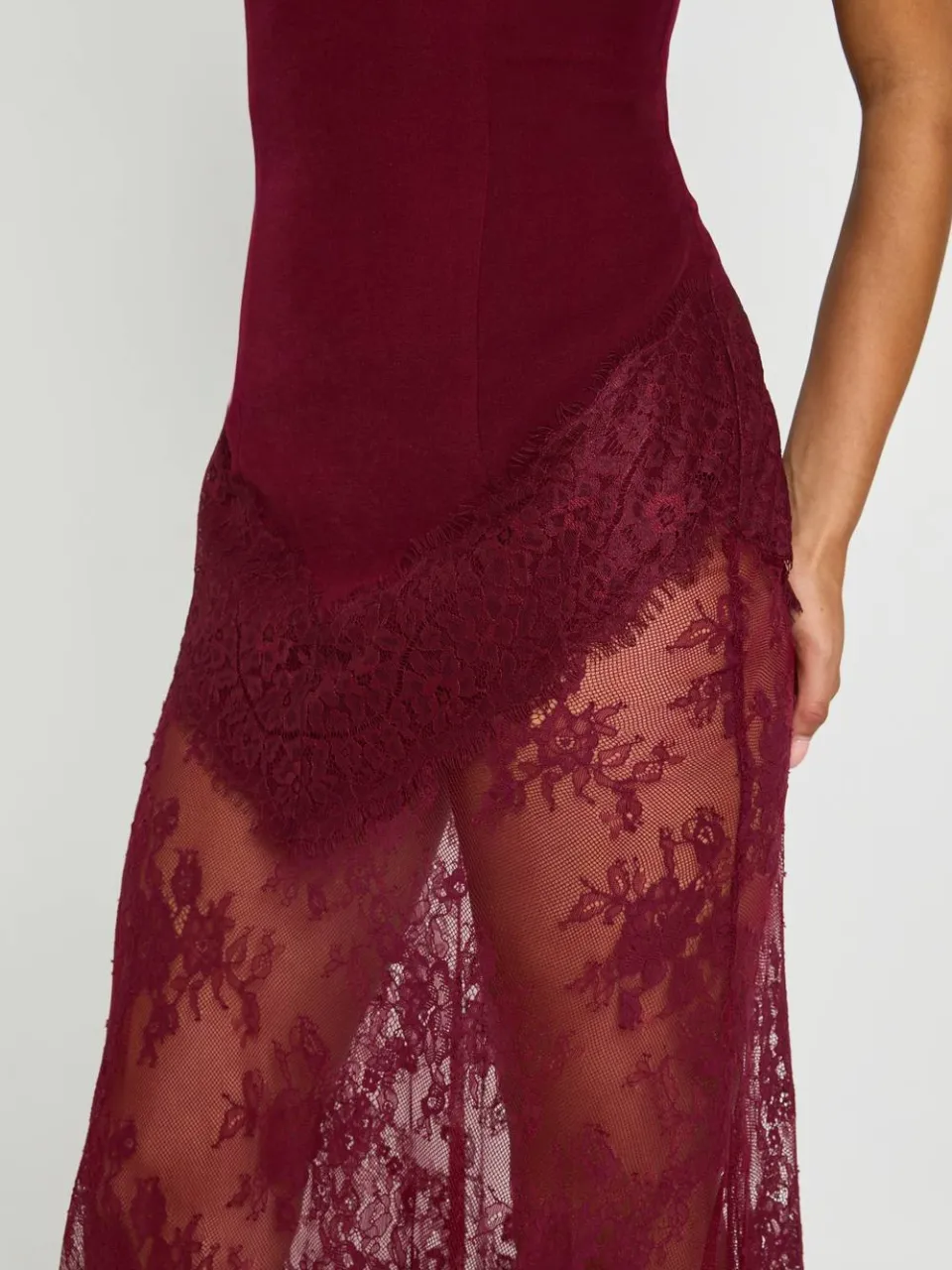 boohoo Dames Maxi jurk met kanten zoom wijn, foto 3