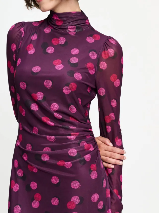 POM Amsterdam mesh maxi jurk met col en print - donkerpaars, foto 2
