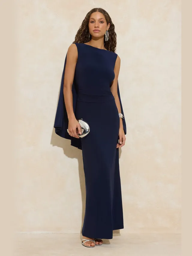 Trendyol TRENDYOLMİLLA Dames Donkerblauw Effen Maxi Mouwloos Stijlvol/Avond Recht Avond & Gala Jurk Marineblauw/Blauw
