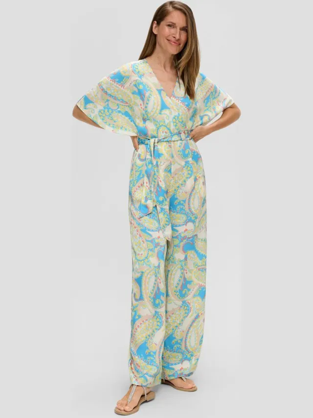 S.Oliver female - Satijnen jumpsuit met wijde pijpen ecru