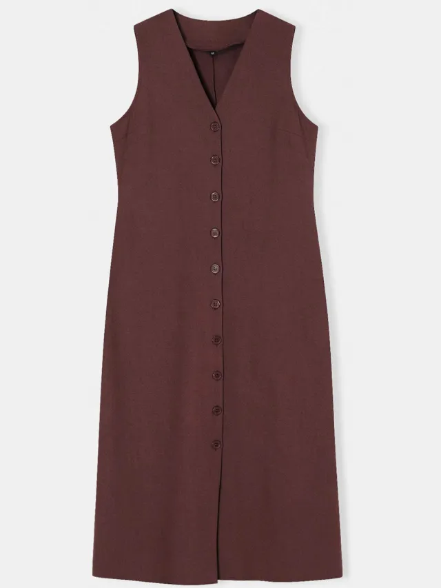 Trendyol TRENDYOLMİLLA Dames Bruin Effen Midi Mouwloos Casual Blousejurk Jurken