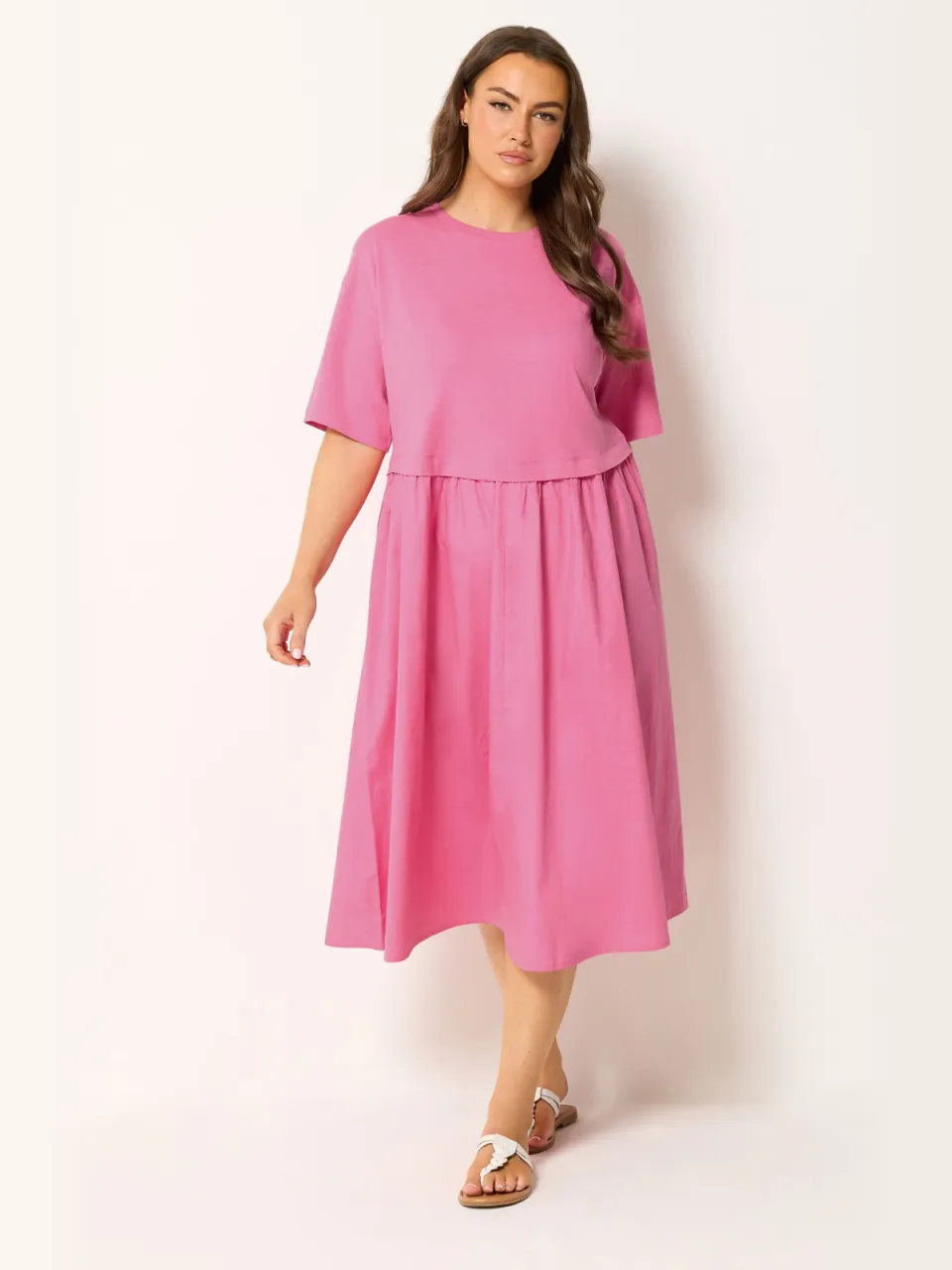 Yours Roze Poplin Tshirt Midijurk-52, foto 2