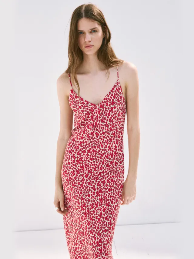Mango viscose gebloemde midi jurk - rood Rood/Wit