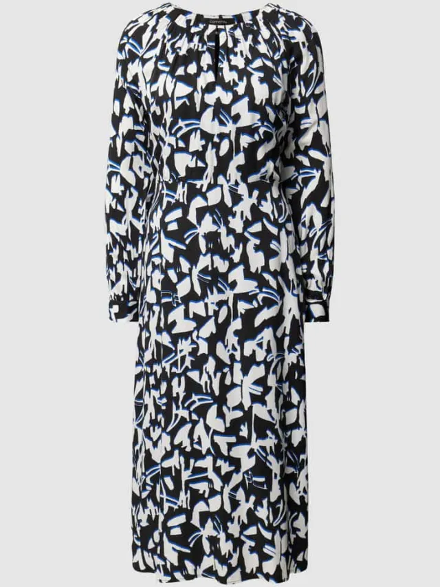Comma Midi-jurk met all-over motief Zwart