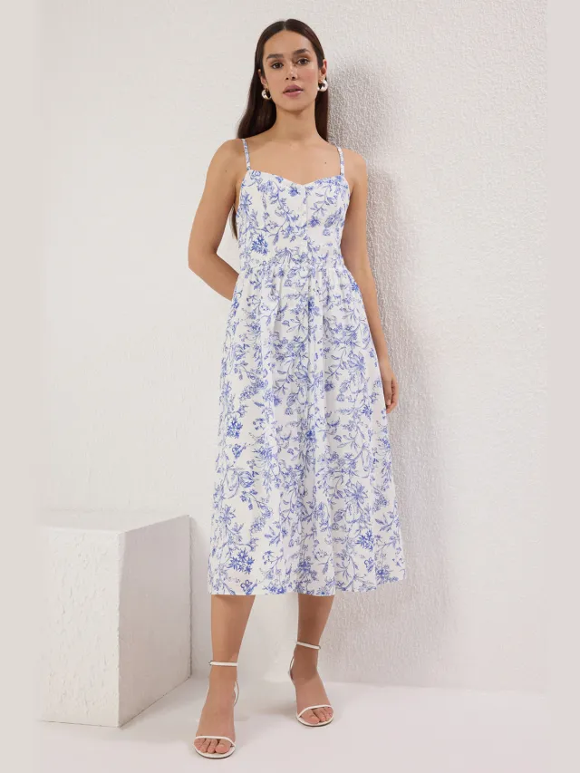 Trendyol TRENDYOLMİLLA Dames Ecru Effen Midi Mouwloos Casual Skater Jurken