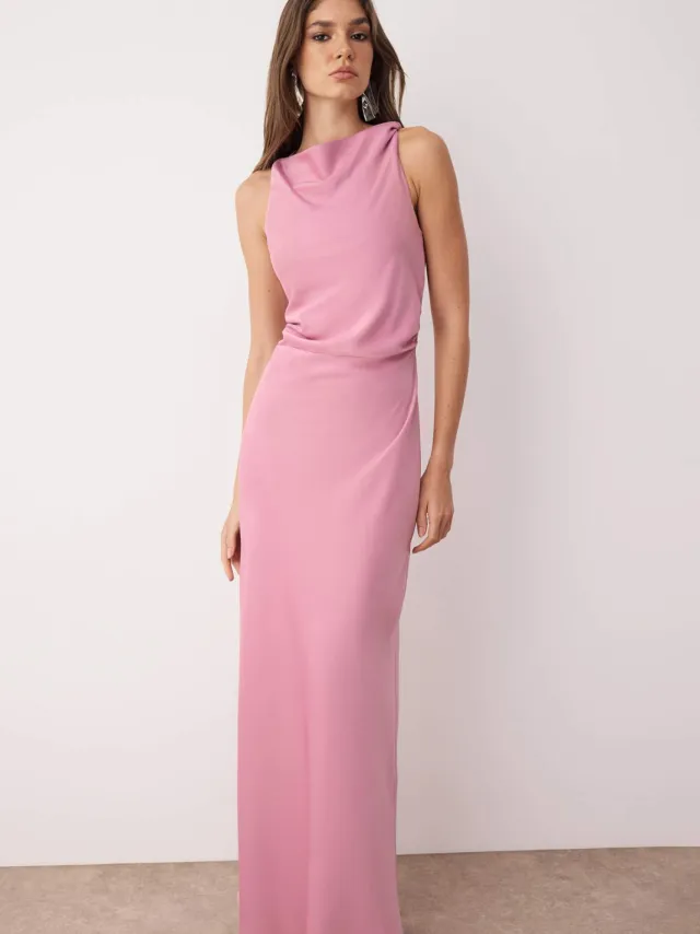 Trendyol TRENDYOLMİLLA Dames Roze Effen Maxi Mouwloos Diploma-uitreiking / Gala A-lijn Avond & Gala Jurk Rosé