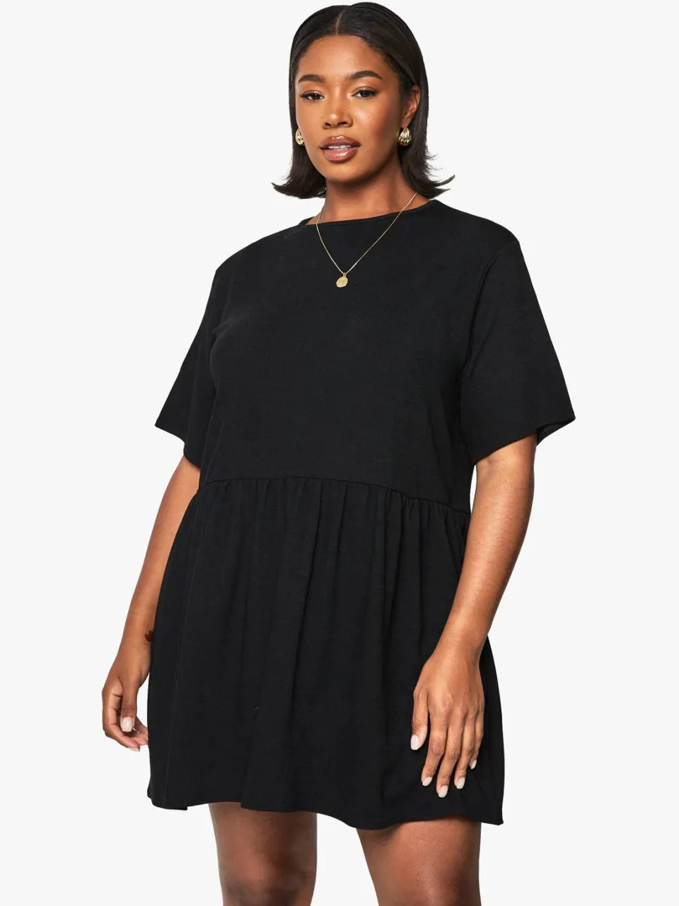 boohoo Dames Plus rib t-shirt smock jurk zwart, foto 2