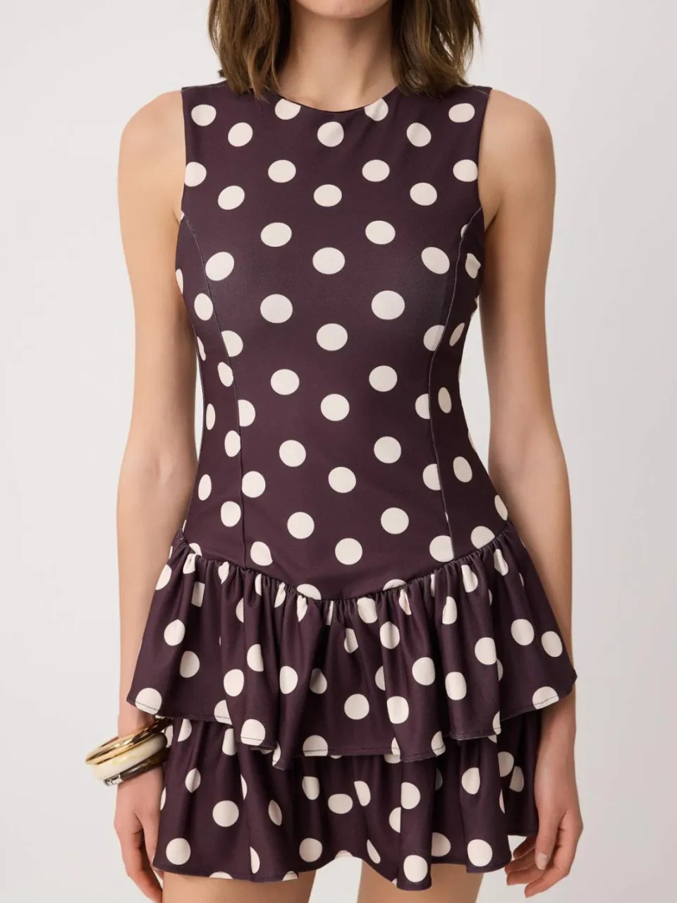 Trendyol TRENDYOLMİLLA Dames Bruin Stippen Kort / Mini Kort Casual Skater Jurken, foto 2