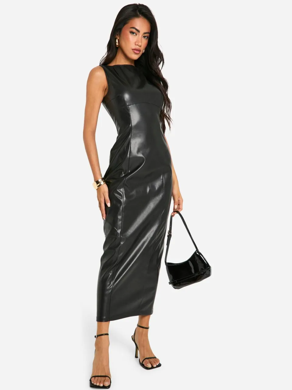 boohoo Dames Faux Leather Midaxi-jurk zwart, foto 2