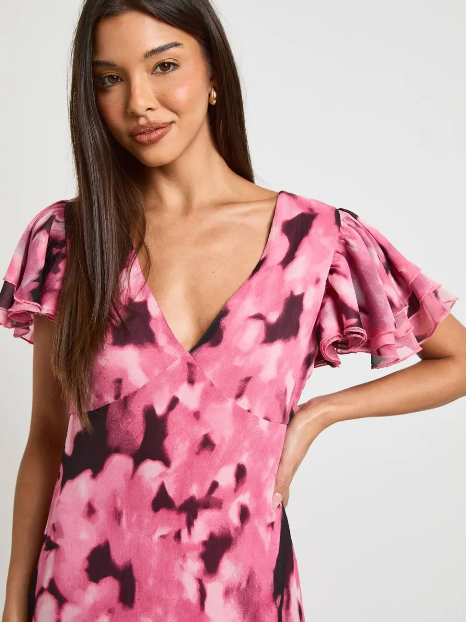 boohoo Dames Tonal Bloemenprint Gestructureerde Chiffon Maxi Jurk schemerig roze, foto 4