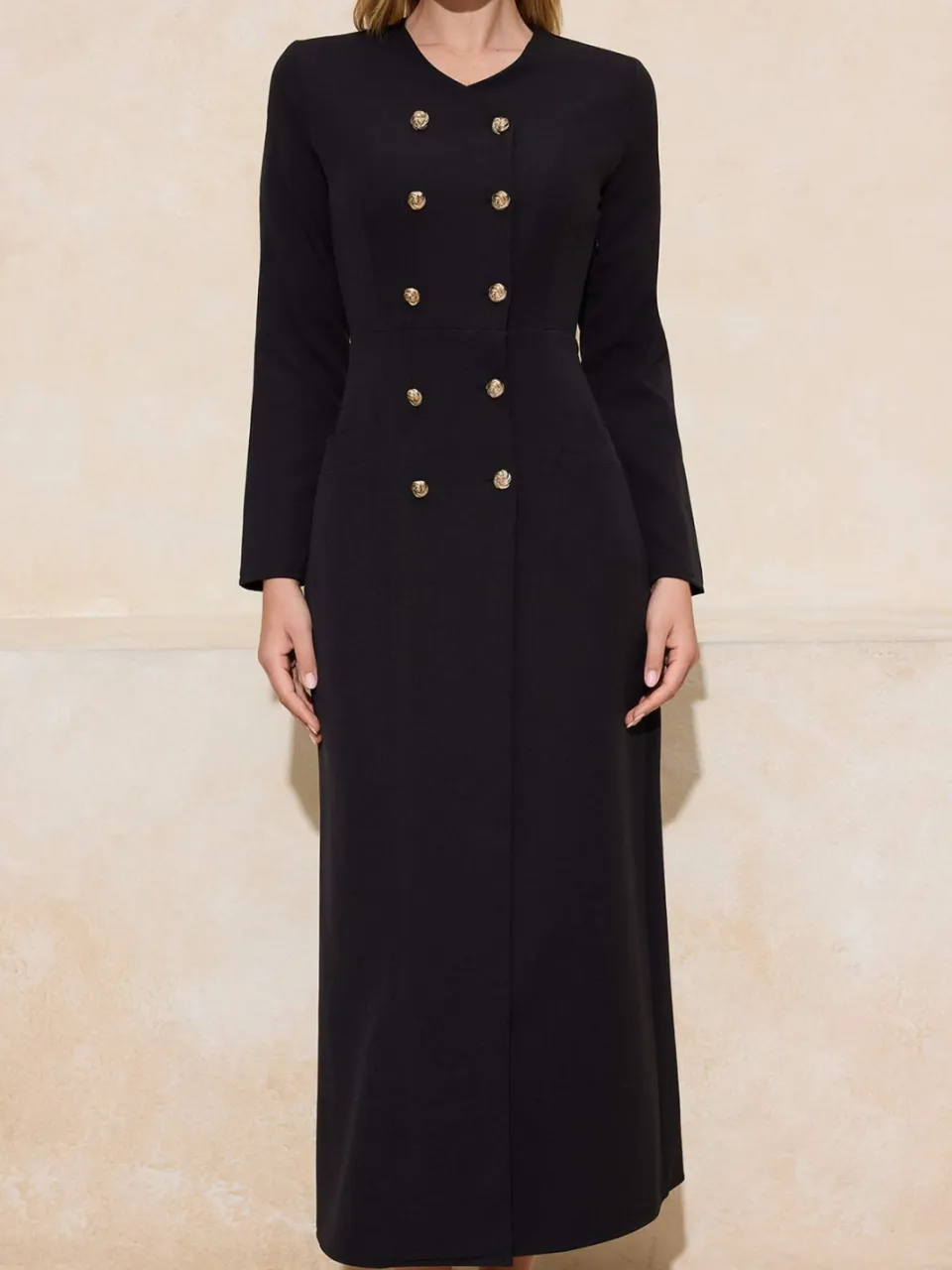 Trendyol Modest Dames Zwart Effen Maxi Lang Zakelijk Double-breasted Modest Jurken, foto 2