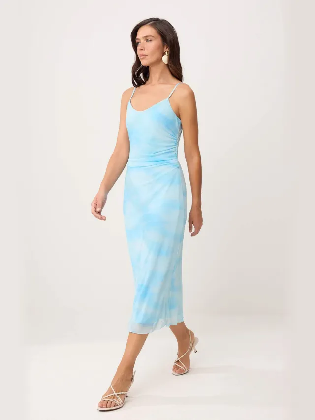 Trendyol TRENDYOLMİLLA Dames Blauw Abstract Maxi Mouwloos Bodycon Jurken, foto 2