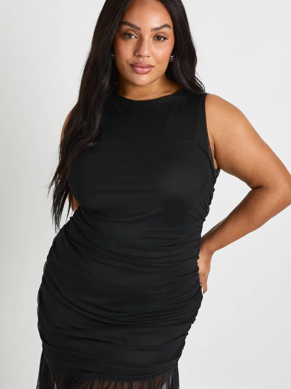 boohoo Dames Plus Gerimpelde Taille Transparante Rok Maxi-jurk zwart, foto 4