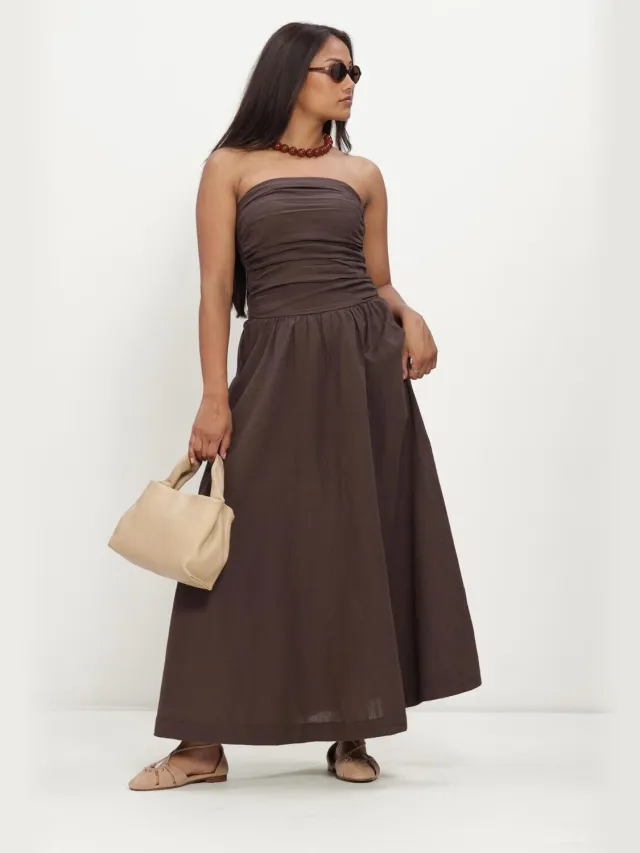 Neo Noir Dames Jurken Kima Linen Dress - Bruin