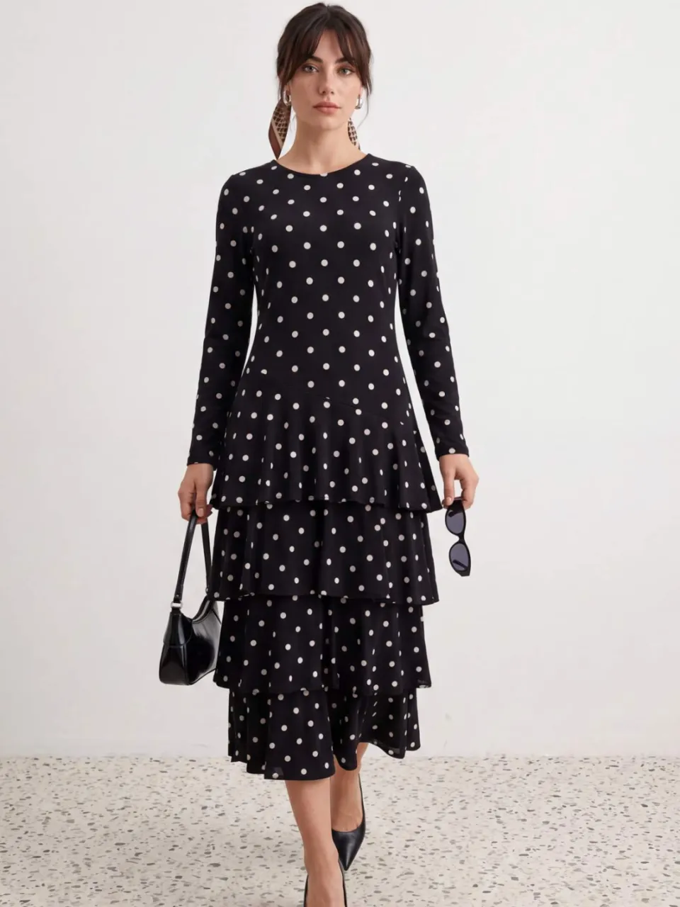 Trendyol TRENDYOLMİLLA Dames Meerkleurig Stippen Maxi Lang Skater Modest Jurken Veelkleurig