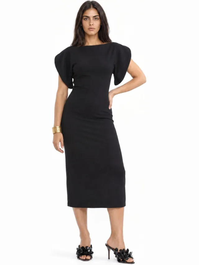 Busem Dames midi-jurk met ronde hals Zwart