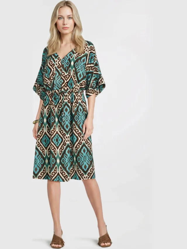 Geisha viscose zomerjurk - blauw Blauw/bruin