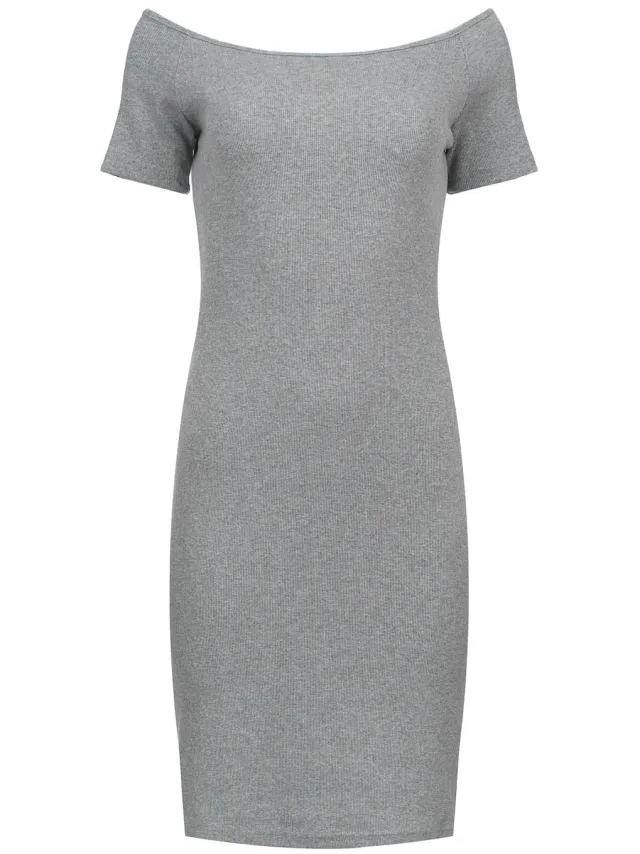 Conquista Off-Shoulder Geribde Jurk - Grijs, Eén Maat