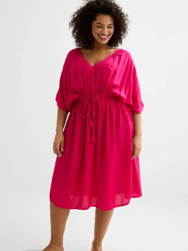 BEACHWAVE Curve crinkle strandjurk fuchsia