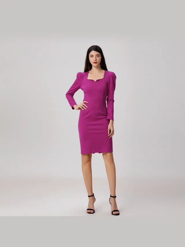 Smart & Joy Getailleerde jurk met pofmouwen Fuchsia