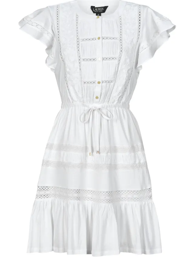 Lauren Ralph Lauren Korte Jurk Lauren Ralph Lauren TANVEITTE-SHORT SLEEVE-DAY DRESS Wit
