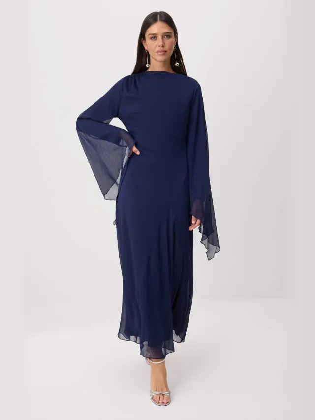 Trendyol Modest Dames Donkerblauw Effen Maxi Lang Stijlvol/Avond Recht Modest Jurken Marineblauw/Blauw
