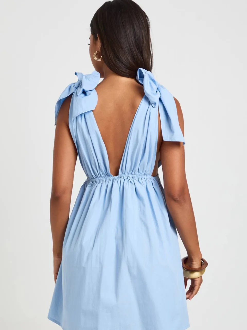 boohoo Dames Katoenen Poplin Mini Skater Jurk Met Strikschouders babyblauw, foto 2