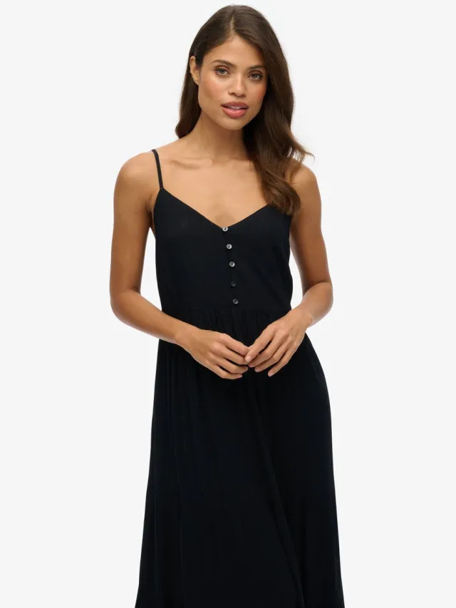 Superdry Gelaagde midi-jurk met halve knoopsluiting - Dames - Jurken black
