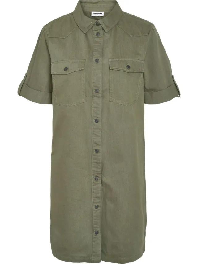 Noisy May NMNEw Signe S/S denim dress CLR NOOS Korte jurk olijf XS Dames