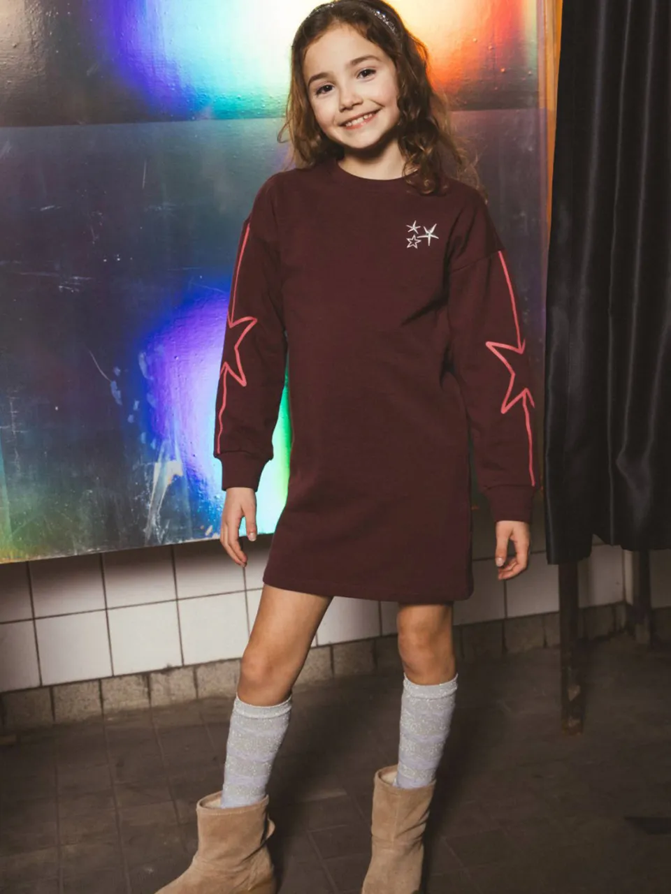 TYGO & vito Daisy midi sweatjurk met sterren donkerrood, foto 5