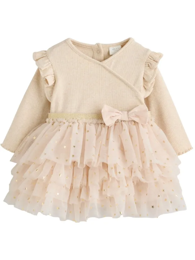 Next Meisjes - Baby-jurk met tutu en lange mouwen - Crème Ecru Star