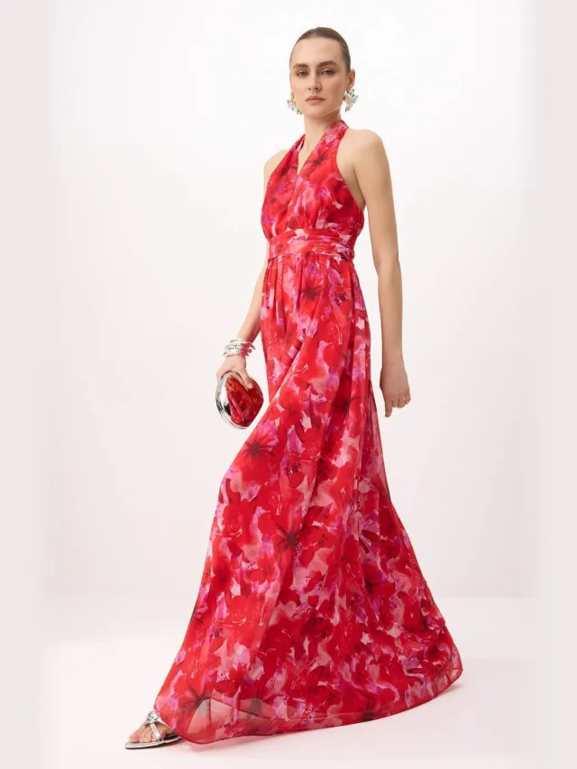 Trendyol TRENDYOLMİLLA Dames Meerkleurig Bloemen Maxi Mouwloos Diploma-uitreiking / Gala A-lijn Avond & Gala Jurk Veelkleurig