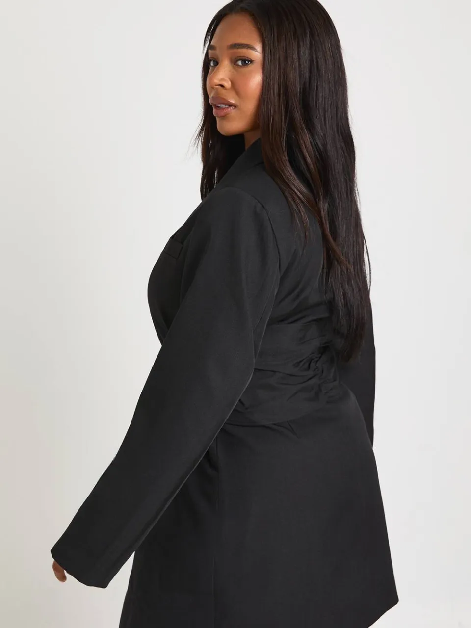 boohoo Dames Plus Tie Waist Obi Blazer Jurk zwart, foto 2