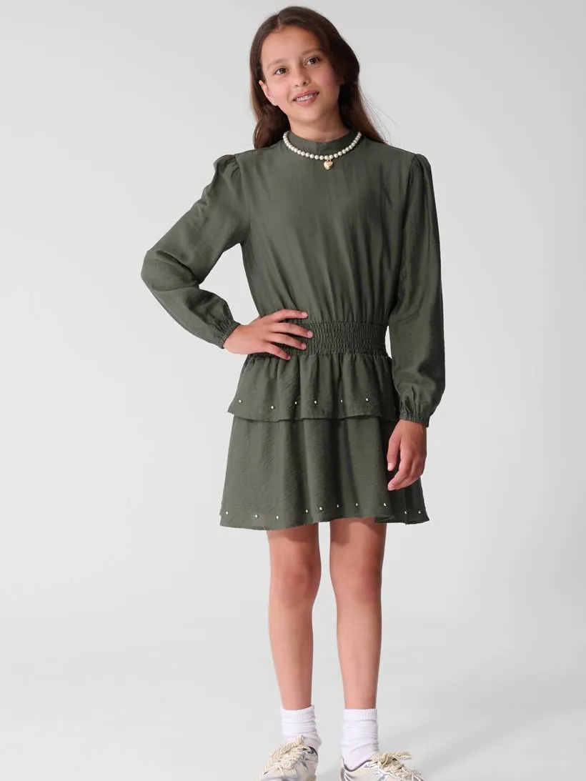 Shoeby midi jurk met smockwerk donkergroen, foto 6