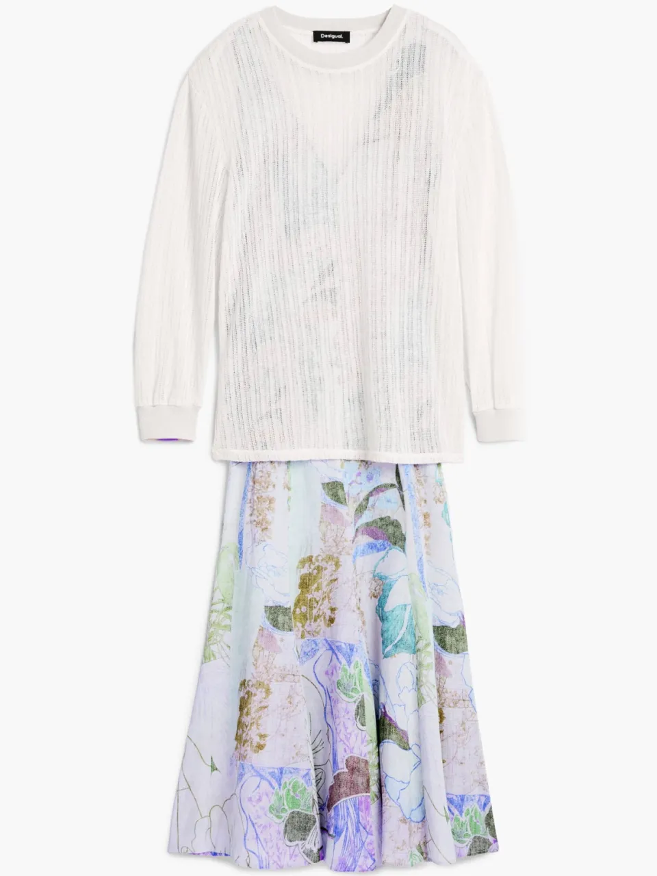 Desigual midi zomerjurk met print en linnen - meerkleurig, foto 2
