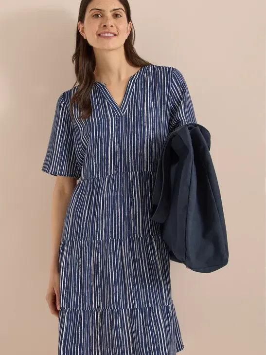 cecil Knielange jurk met gestreept patroon Blauw