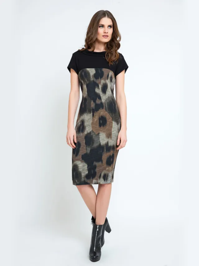 Conquista Rechte jurk met abstracte print Grijs/Bruin