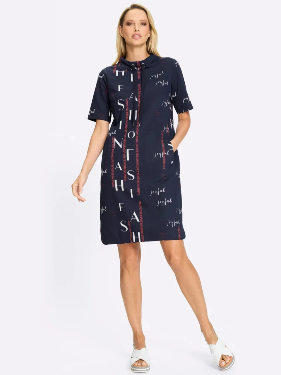 Sweatjurk ecru/marine geprint