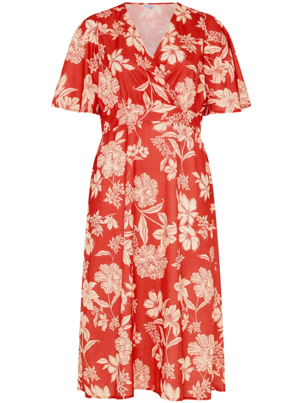 Yours London Rode Wikkeljurk Met Bloemenprint En Linnen Look rood, foto 3