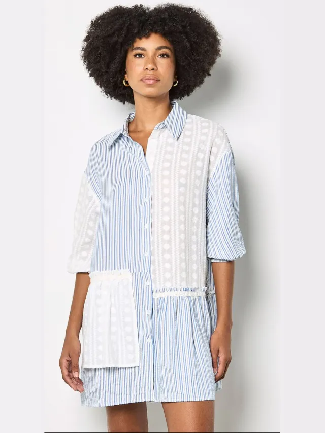 Apricot Mini-jurk met mix van strepen Blauw