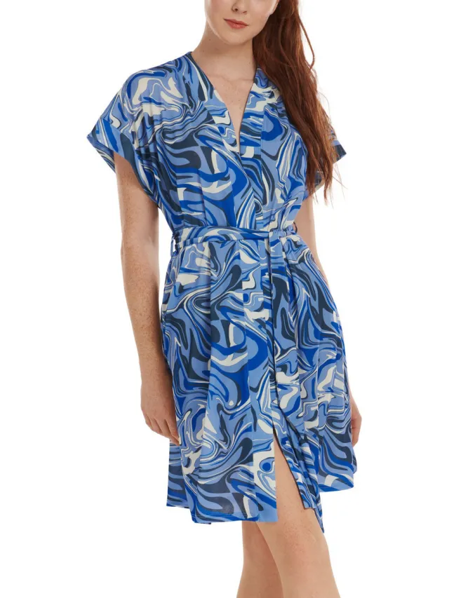 Lisca Jurk Lisca Zomerjurk met slipe mouwen en bandje Palma Blauw
