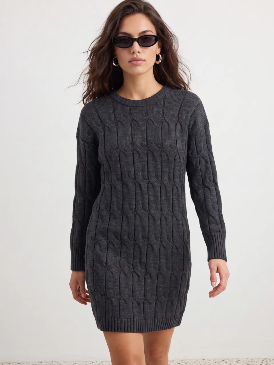 Trendyol TRENDYOLMİLLA Dames Grijs Effen Kort / Mini Lang Casual Recht Jurken