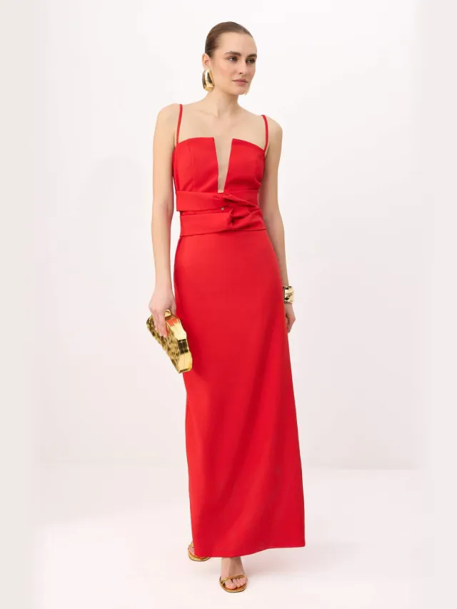 Trendyol TRENDYOLMİLLA Dames Rood Effen Maxi Mouwloos Recht Avond & Gala Jurk