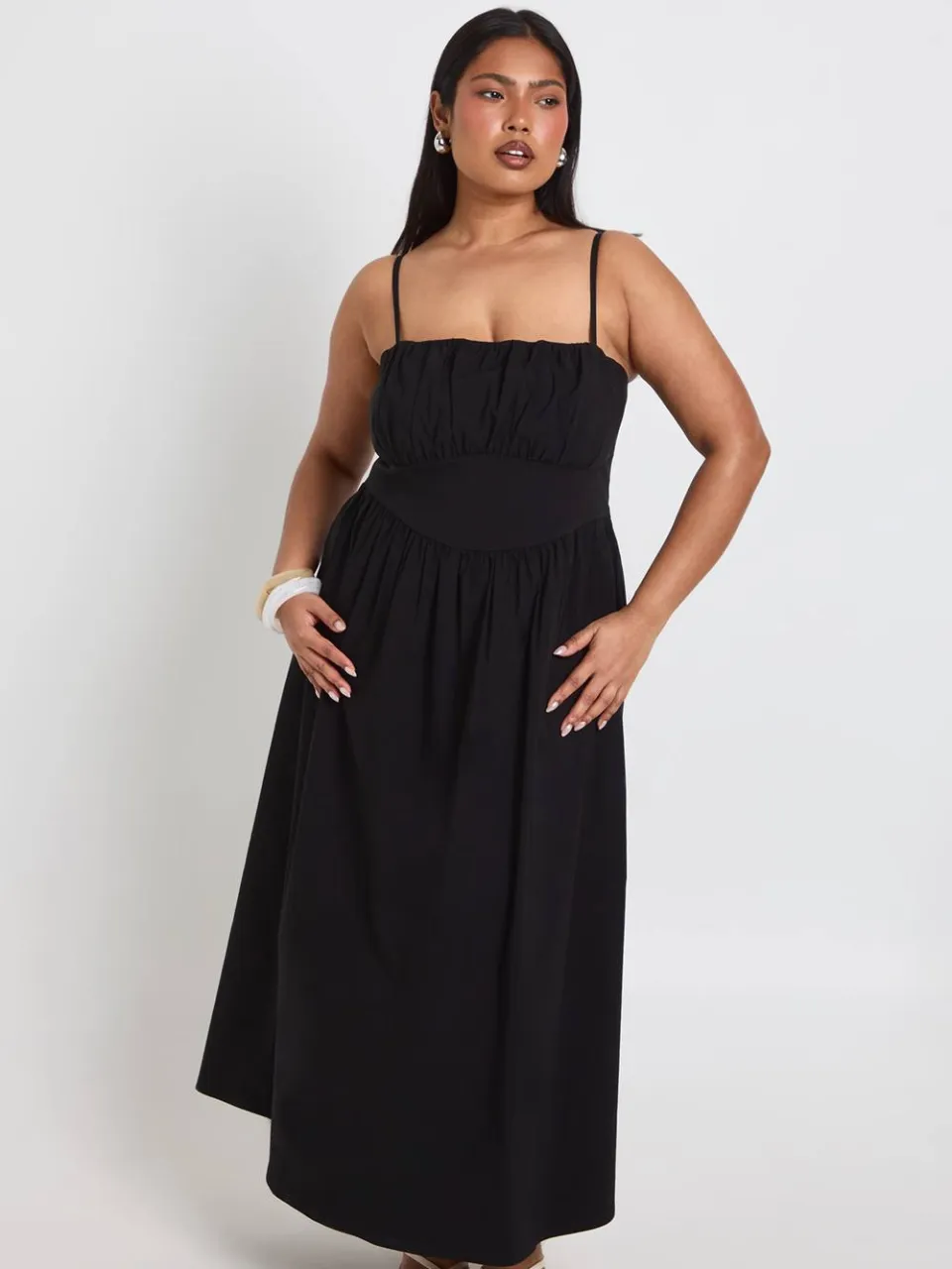 boohoo Dames Plus Bengaline Bandjes Midaxi Jurk zwart, foto 3