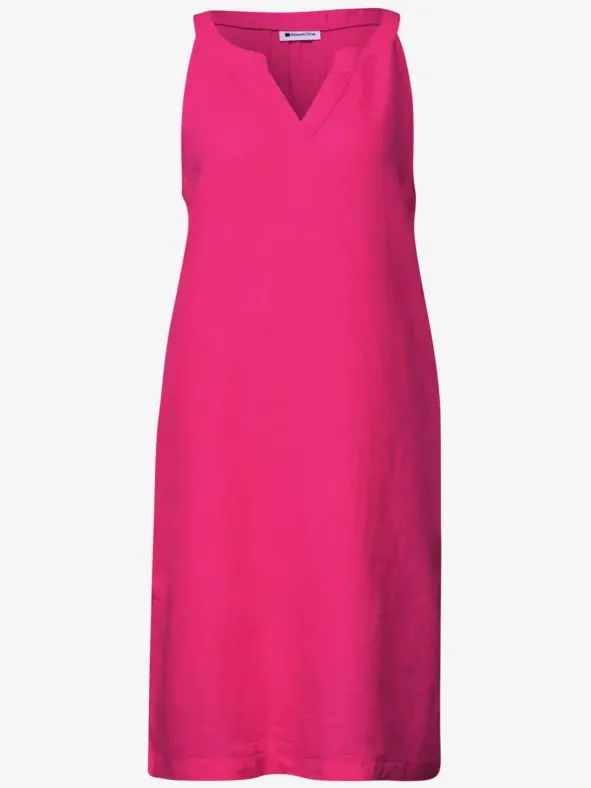 Street One Linnen knielange jurk met gespleten hals roze, foto 2