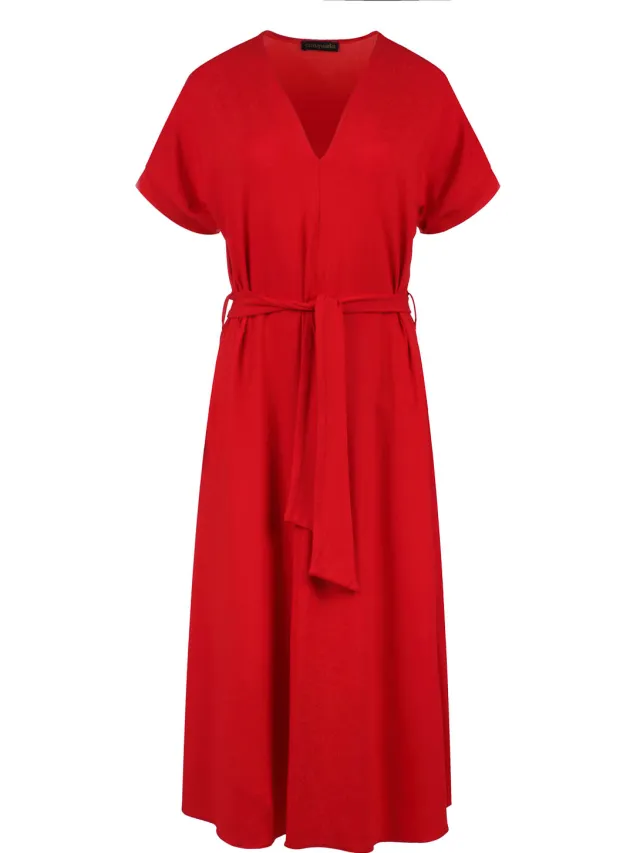Conquista Rode jersey midi-jurk met riem Rood