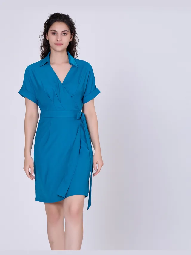 Smart & Joy Wikkel minimalistische kleding en Italiaanse kraag Blauw