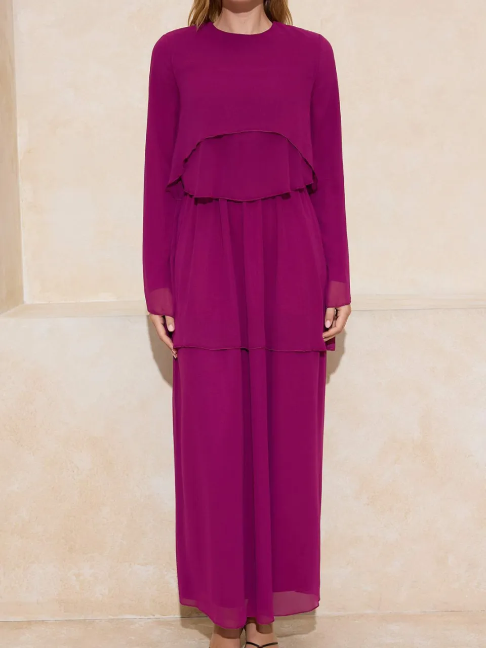 Turkishsouq Dames platte maxi lange chique/nacht A-lijn hijabjurk Bordeauxrood