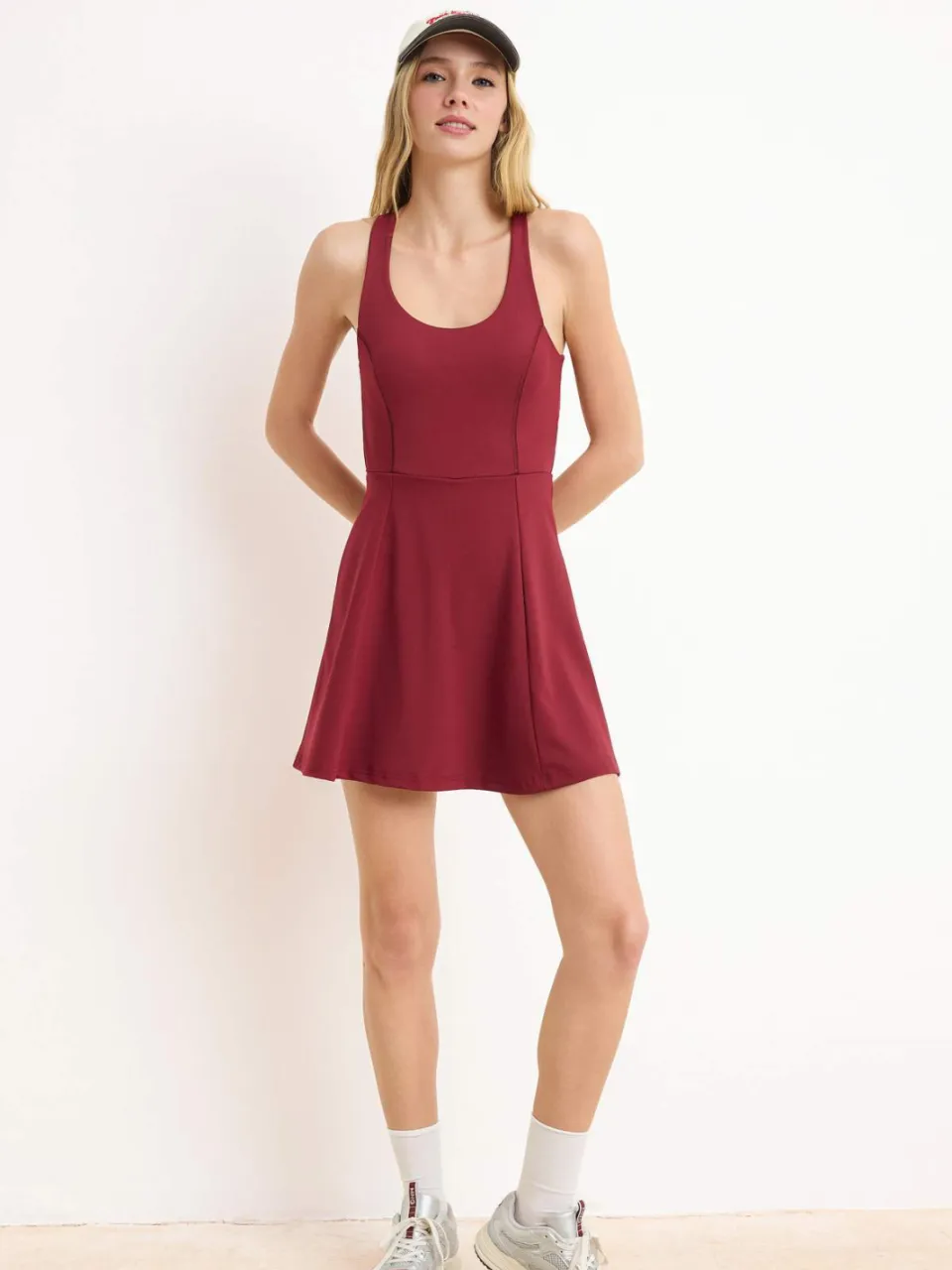 Trendyol TRENDYOLMİLLA Dames Bordeaux Effen Kort / Mini Mouwloos Sportkleding A-lijn Jurken Bordeauxrood